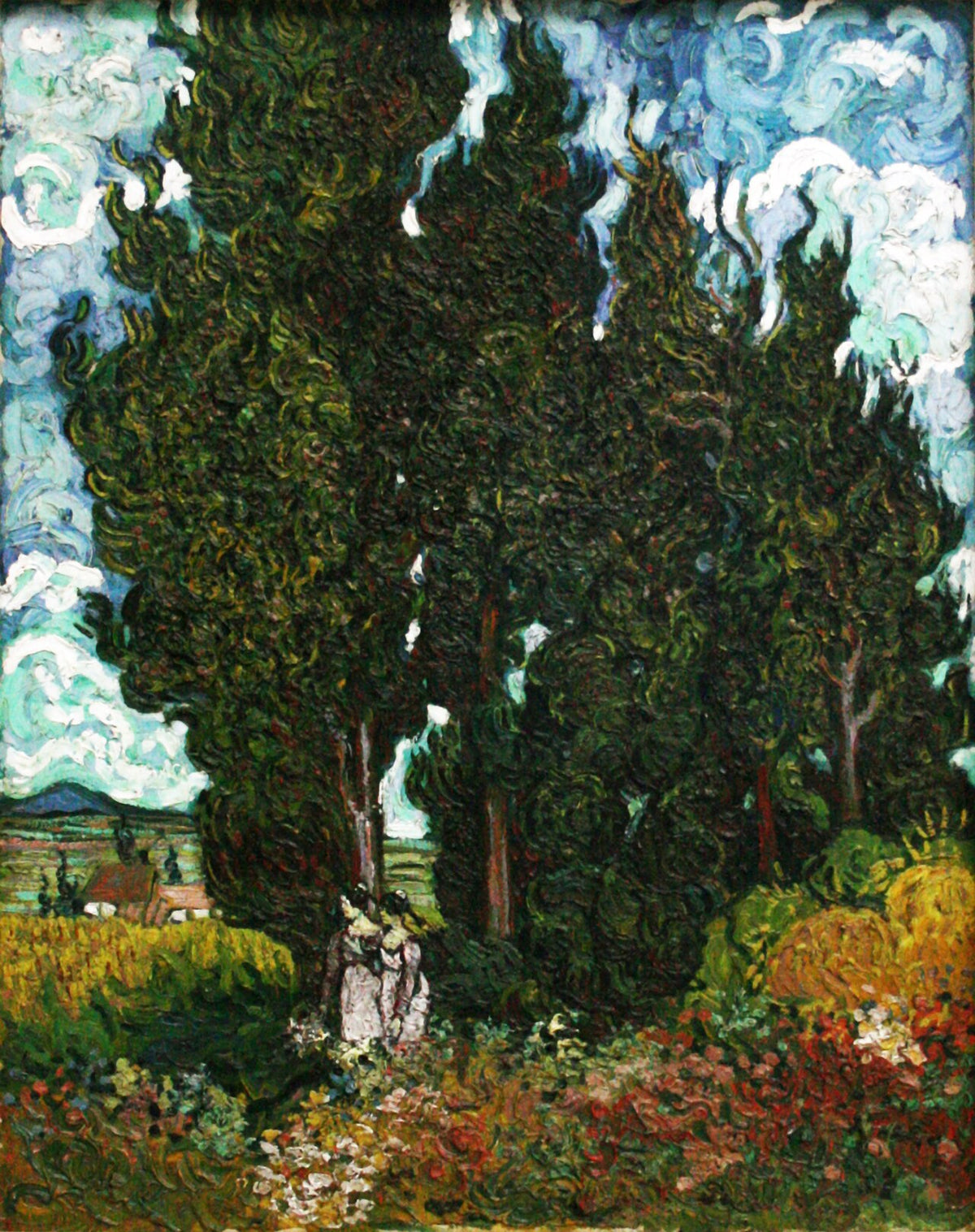 Cypresses with two figures by Vincent van Gogh
