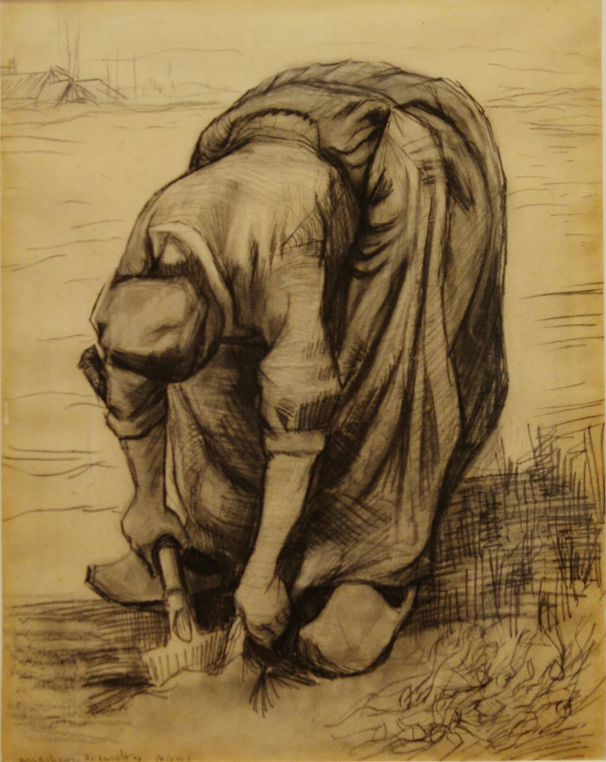 Peasant Woman, Stooping with a Spade, Digging Up Carrots by Vincent van Gogh