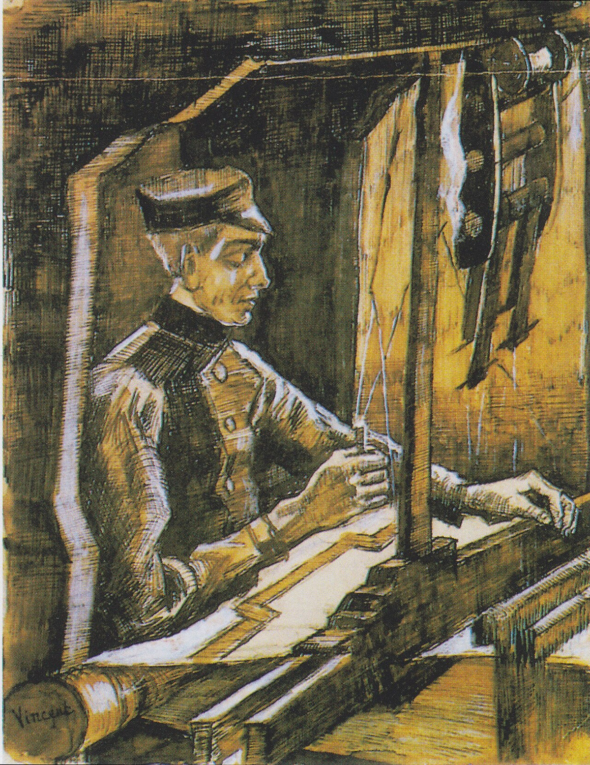 Weaver at the loom - (View to right) by Vincent van Gogh