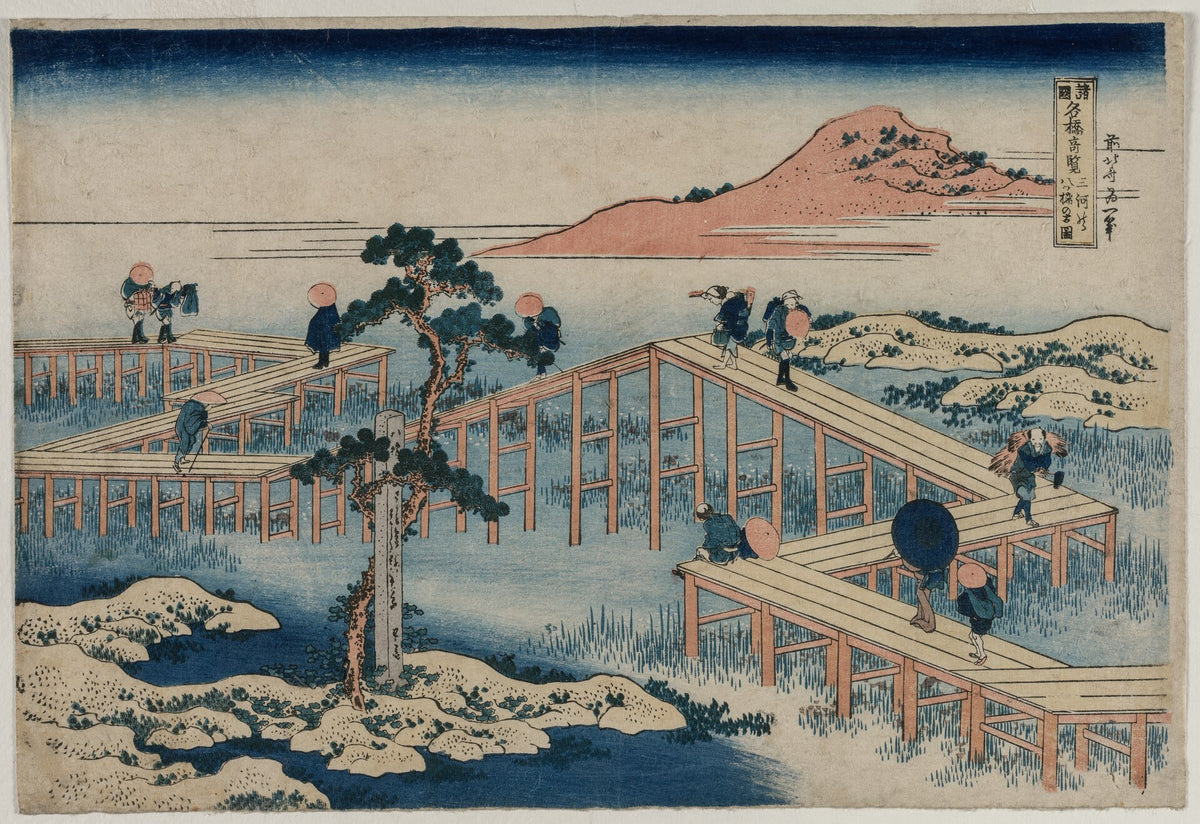 An Ancient Picture of the Eight Part Bridge in Mikawa Province (from the series Curious Views of Famous Bridges in the Provinces) by Katsushika Hokusai