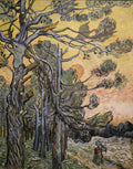 Pine Trees against a Red Sky with Setting Sun by Vincent van Gogh