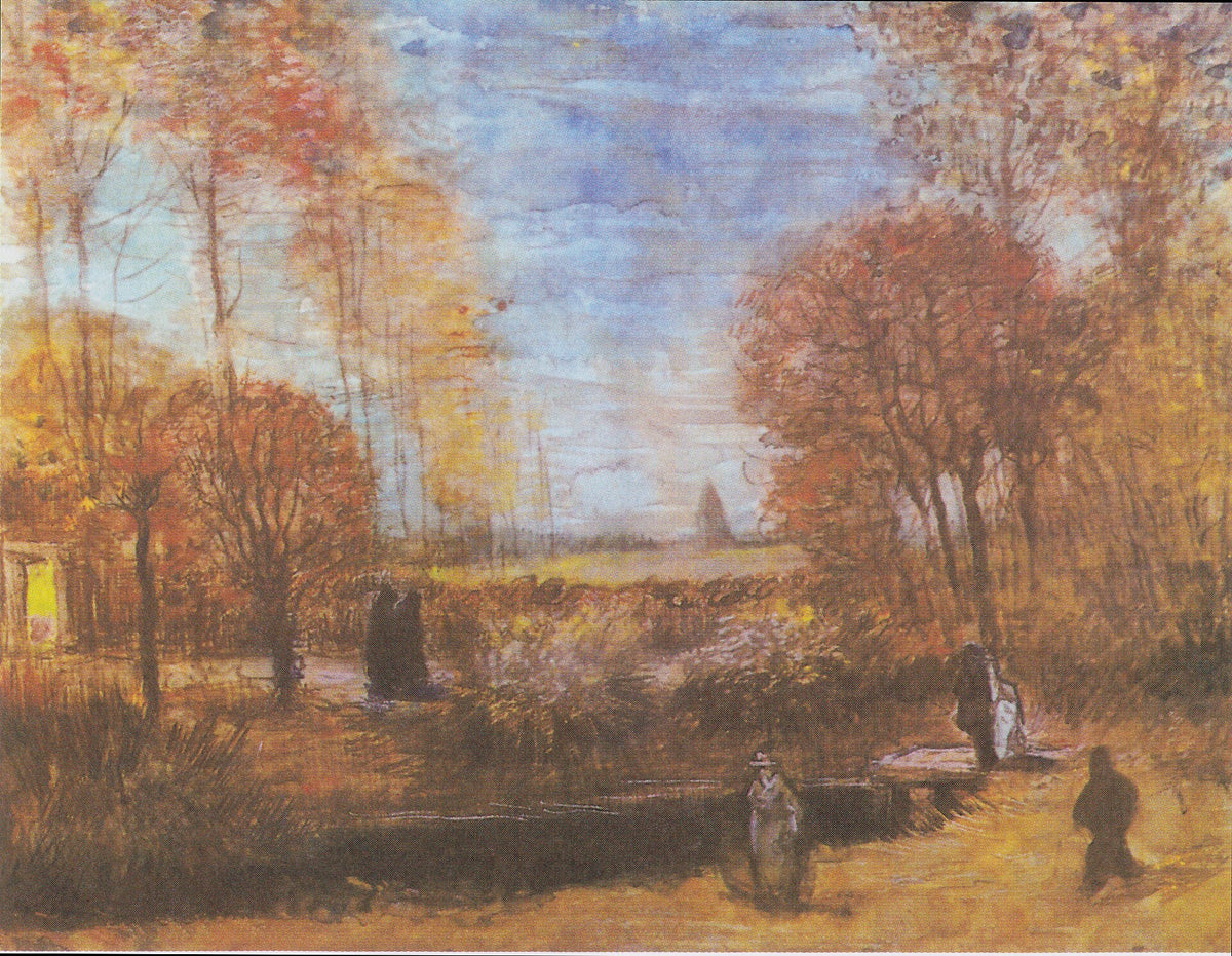 The rectory garden in Nuenen with Pond and Figures by Vincent van Gogh