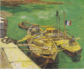 Quay with men unloading sand barges by Vincent van Gogh