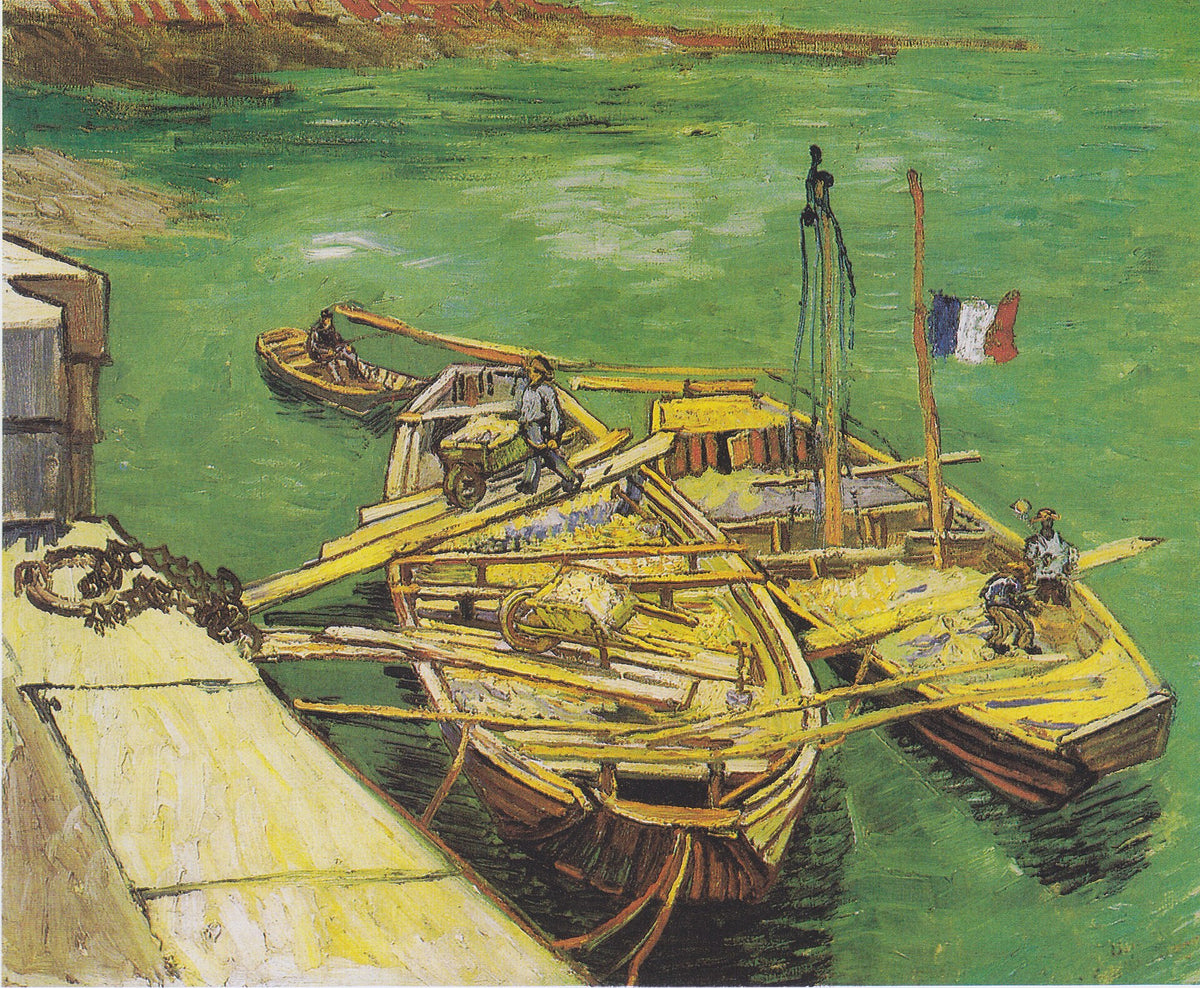Quay with men unloading sand barges by Vincent van Gogh