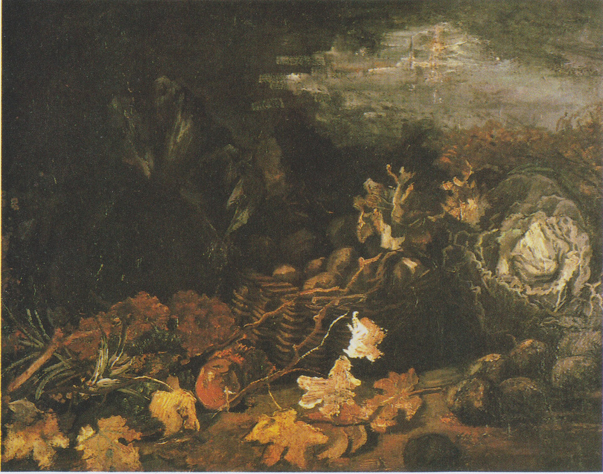 Still Life with a Basket of Potatoes, Surrounded by Autumn Leaves and Vegetables by Vincent van Gogh