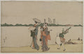 Women and Children Walking Along the Sumida River by Katsushika Hokusai