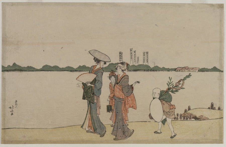 Women and Children Walking Along the Sumida River by Katsushika Hokusai