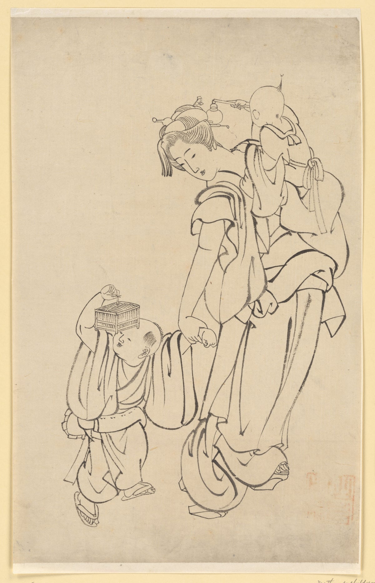 Mother and Children in Summer Night by Katsushika Hokusai
