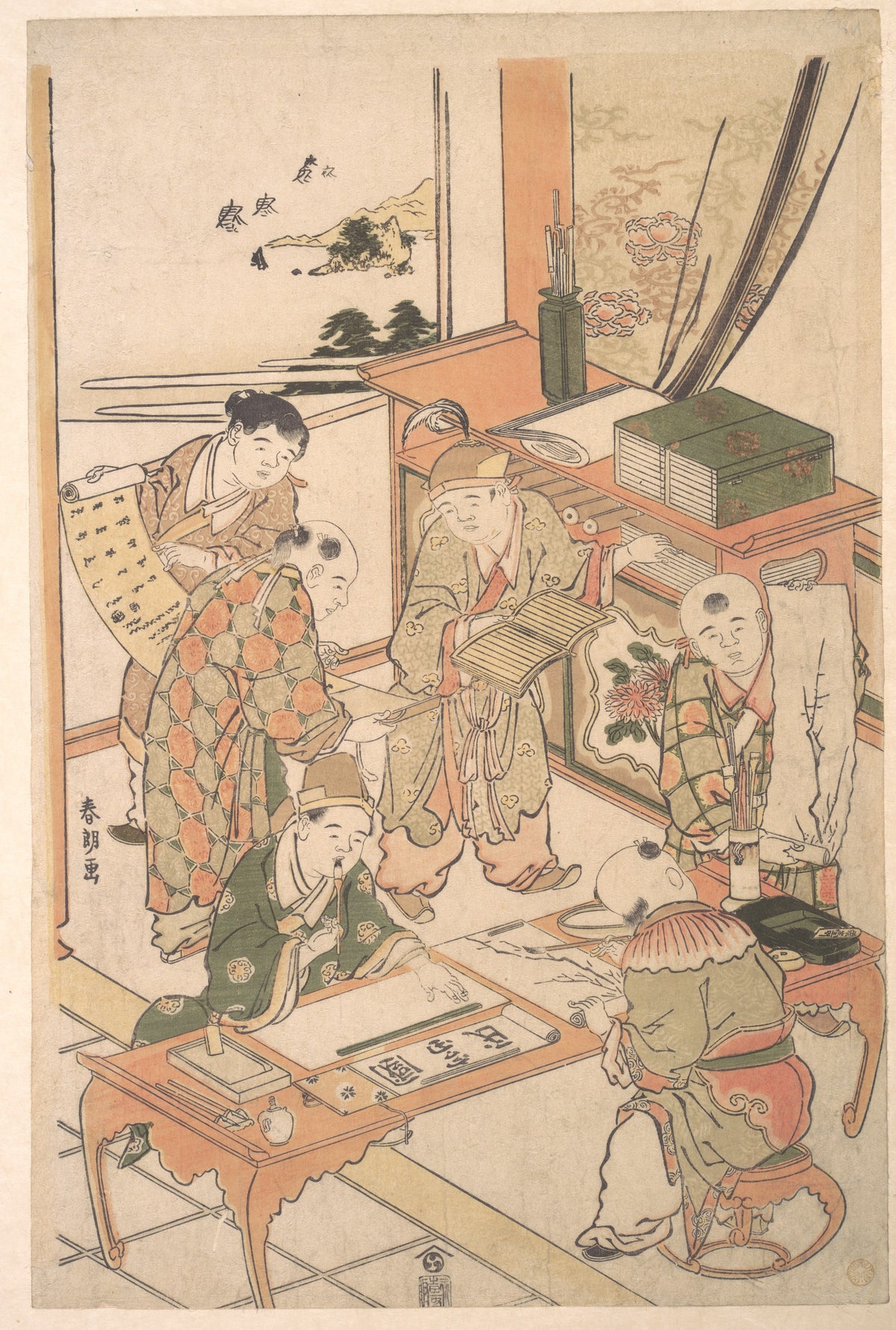 Chinese Boys Learning to Write and Paint by Katsushika Hokusai