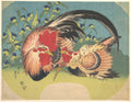 Rooster, Hen and Chicken with Spiderwort by Katsushika Hokusai