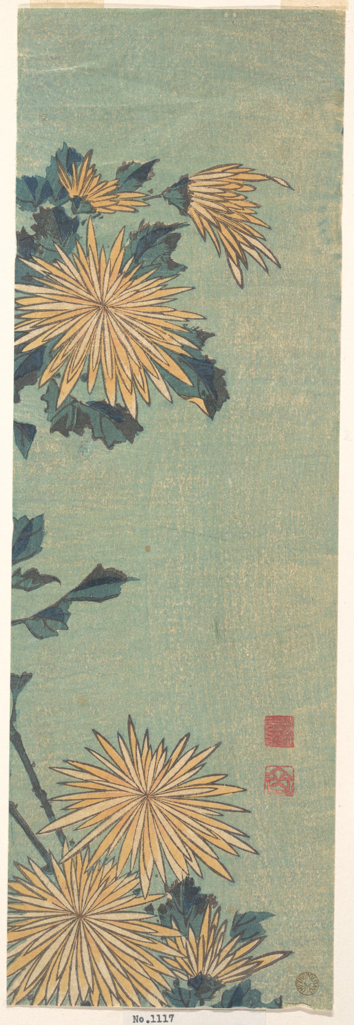 Yellow Chrysanthemums on a Blue Ground by Katsushika Hokusai