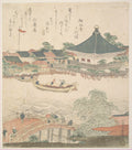 River Scene with Bridge in Foreground by Katsushika Hokusai