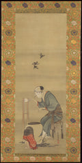 Woman Spinning Silk by Katsushika Hokusai
