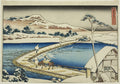Ancient View of the Pontoon Bridge at Sano in Kozuke Province (Kozuke Sano funabashi no kozu), from the series "Unusual Views of Famous Bridges in Various Provinces (Shokoku meikyo kiran)" by Katsushika Hokusai