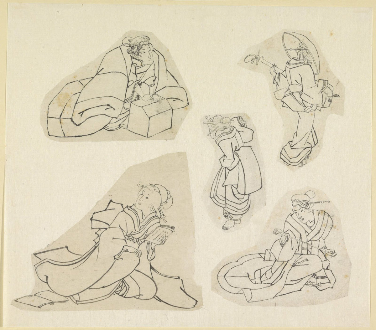 Vijf vrouwenfiguren by Katsushika Hokusai