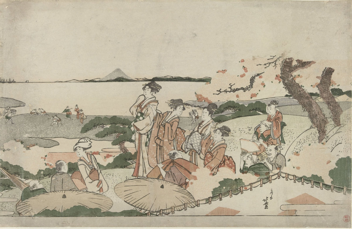 Admiring Cherry Blossoms at Gotenyama by Katsushika Hokusai
