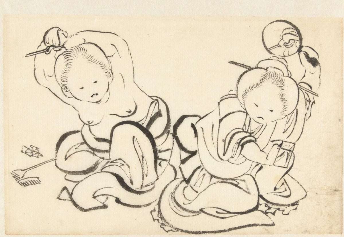 Two Women Dressing Their Hair by Katsushika Hokusai